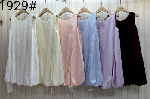 Sleeveless Open Back Round Neck Short Balloon Dress